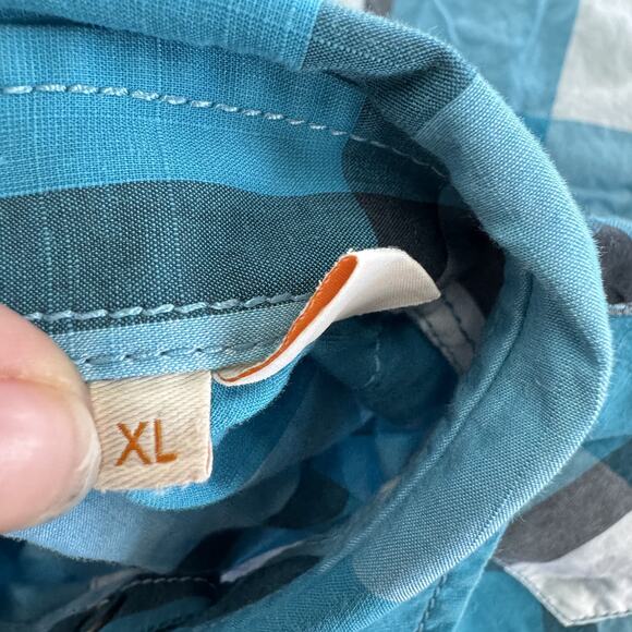 Hugo Boss Orange Shirt Mens XL Blue Plaid Western Snap Button‎ Long Sleeve Top - Picture 4 of 9